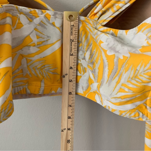 Swim By Cacique Bikini Top Yellow White Gray Floral Bra Fit Size 40DD Knot Tie - Picture 3 of 8